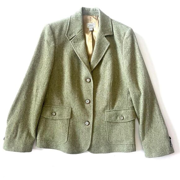 textured green L.L.Bean wool blend blazer - Picture 1 of 8